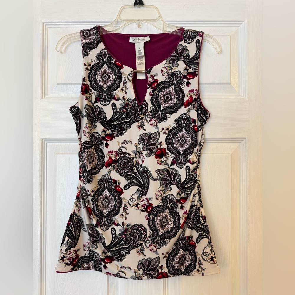 White House/Black Market Maroon Reversible Solid/Paisley Blouse Tank Top Size XS